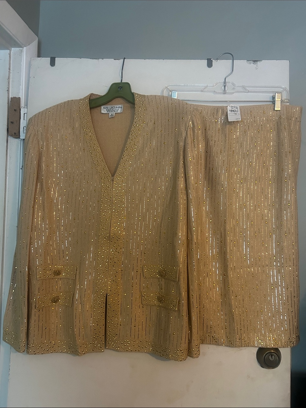 St. John Gold Sequined Jacket and Skirt Set